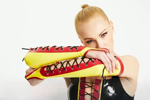 Yellow & Red Latex Gloves with Ring & Tie Detail – Bold