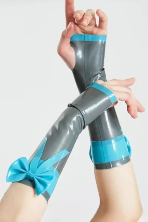 Latex Fingerless Bow Elbow-Length Gauntlets