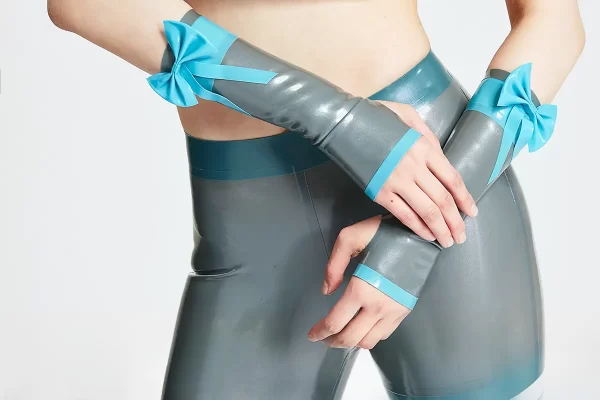 Latex Fingerless Bow Elbow-Length Gauntlets